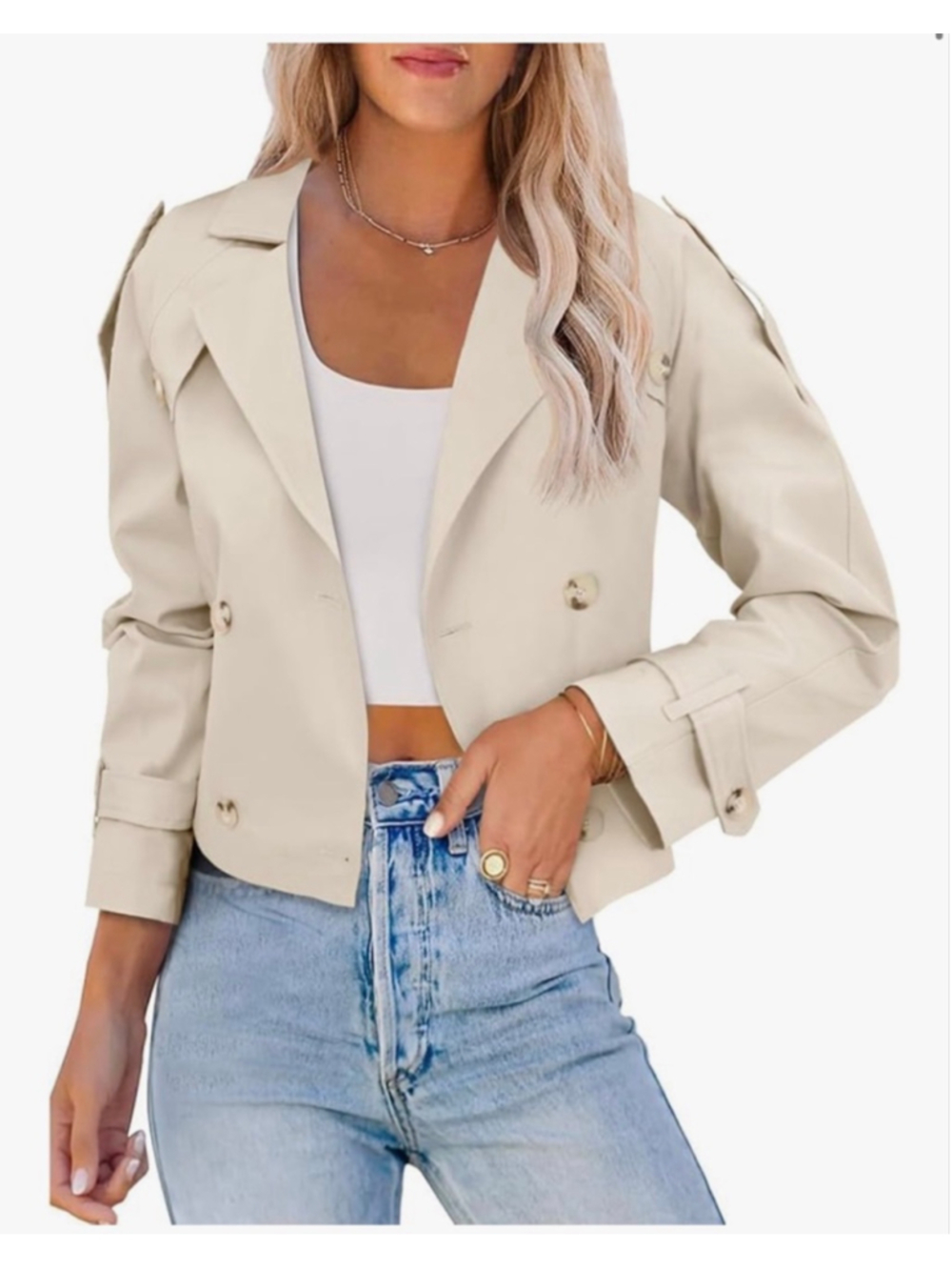 NEW Lapel Double Breasted Cropped Belted Trench Coat Jacket M
